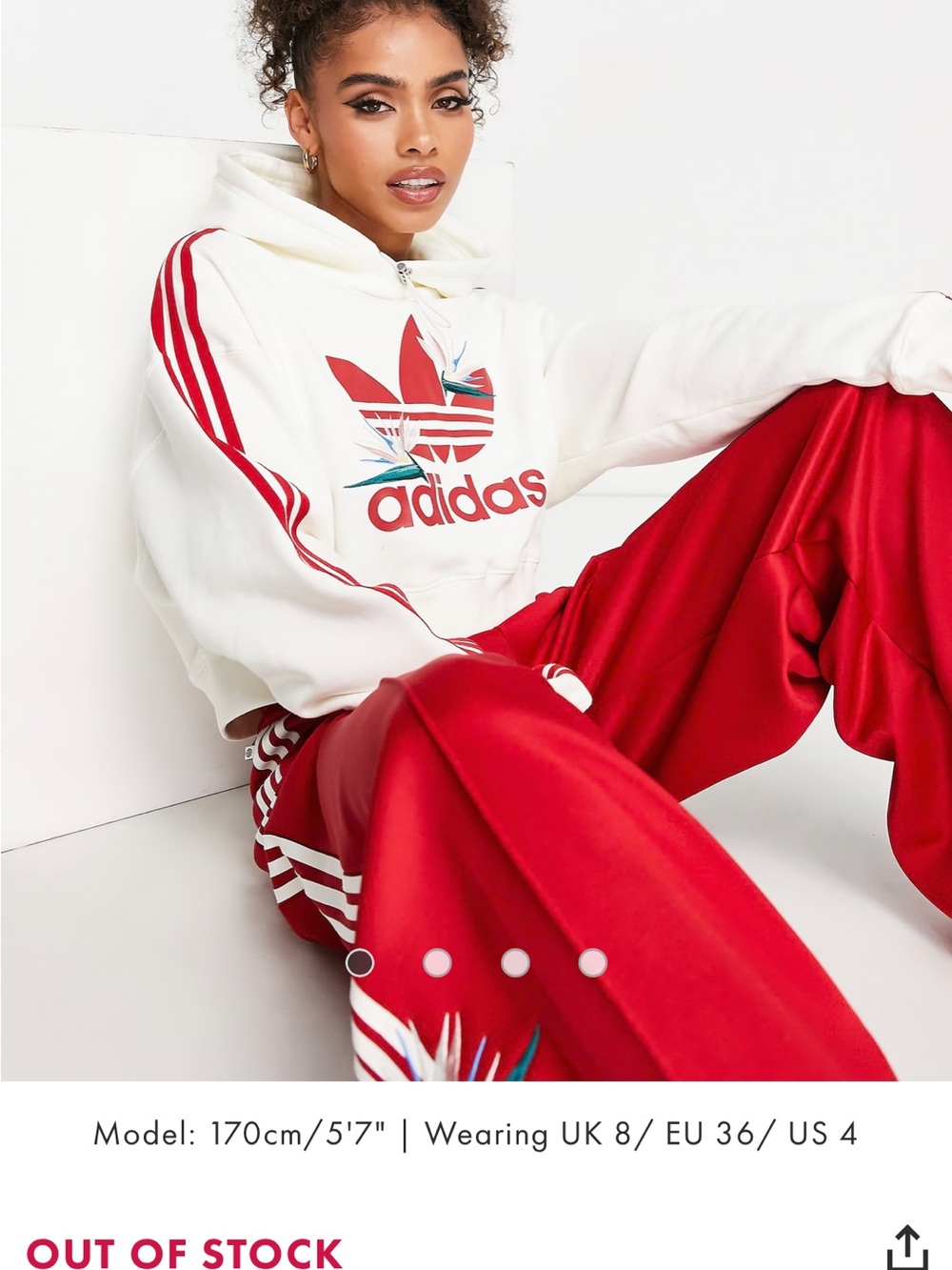 Adidas White Cropped Hoodie with Red Sleeve Stripes A46